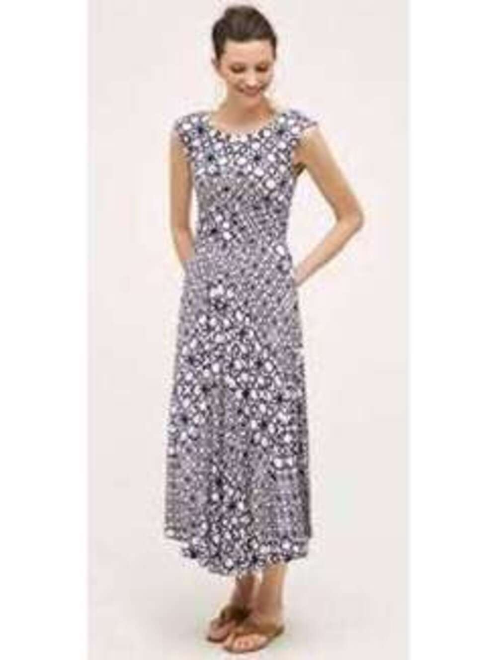 Anthropologie Maeve EUC Purple White Mallorca Jersey Knit Dress Size M